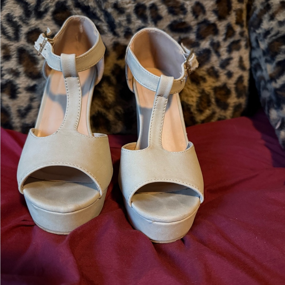 Elegant Cream T-Strap Women's Heels